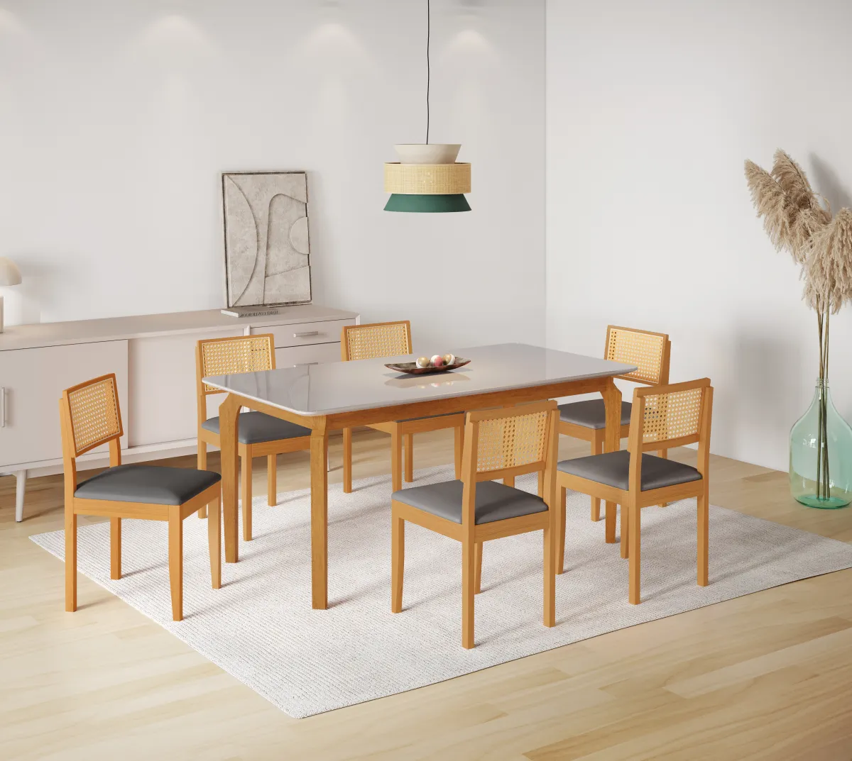 Juego de comedor Alegra Marfil con 6 sillas Jade gris